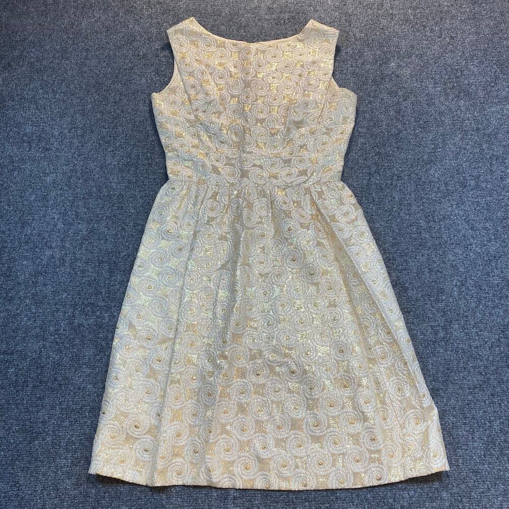 Vintage Elinor Gay Orginal 1950s Gold Lamé Sleeveless Cocktail Dress Size 12